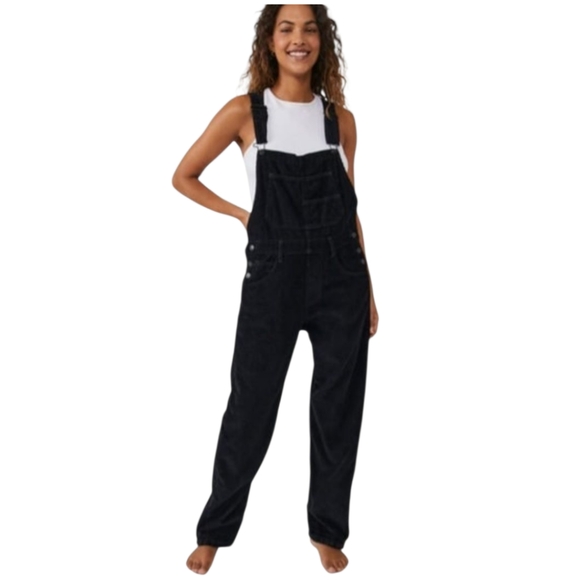 We The Free People Overalls Corduroy XS Mineral Black Ziggy Denim Bib Boho Y2K - Picture 1 of 12